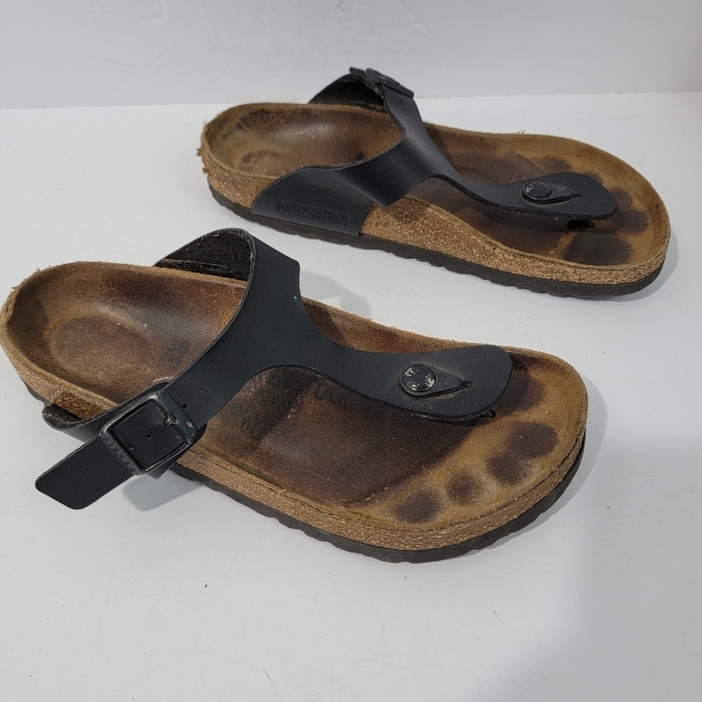 Birkenstock Gizeh Birko-Flor Thong Sandals Sz 38 Black Comfort Casual Breathable